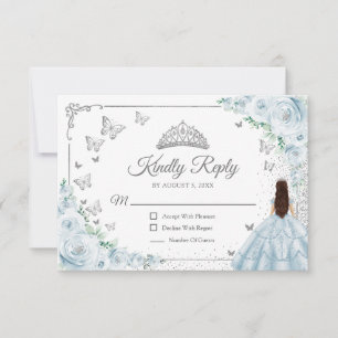 Elegant Chic Baby Blue Silver Quinceanera Reply RSVP Card