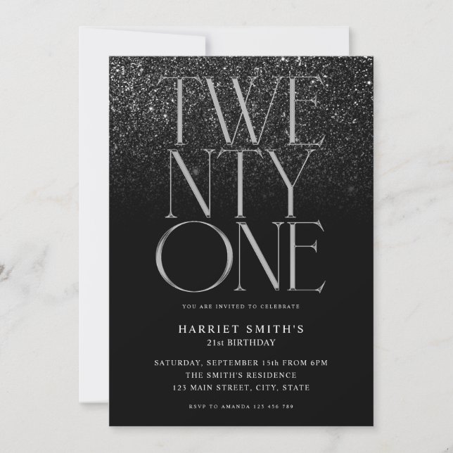 Elegant Chic Black 21st Birthday Party Invitation (Front)