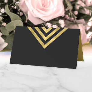 Elegant Chic Black and Faux Gold Geometric Place Card