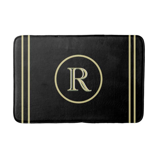 Elegant Chic Black and Gold Custom Monogram   Bath Mat (Front)