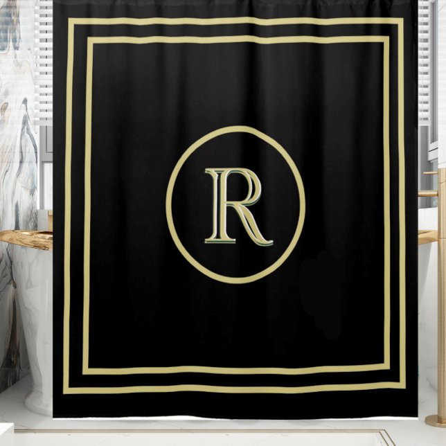 Elegant Chic Black and Gold Custom Monogram  Shower Curtain (Creator Uploaded)