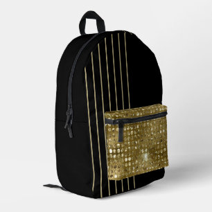 Elegant & Chic Black and Gold Glitter Striped Printed Backpack