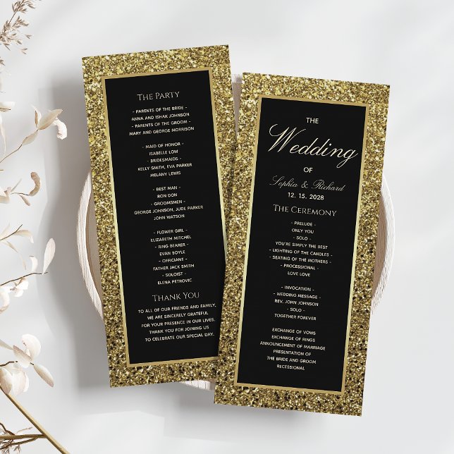 Elegant Chic Black and Gold Wedding Program Programme (Creator Uploaded)