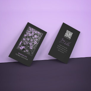 Elegant Chic Black and Purple Photo Botanical Business Card