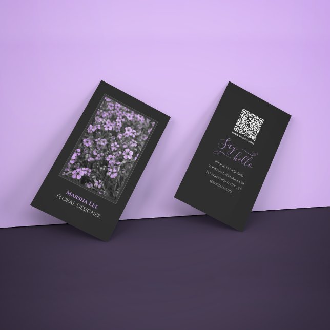 Elegant Chic Black and Purple Photo Botanical Business Card (Creator Uploaded)