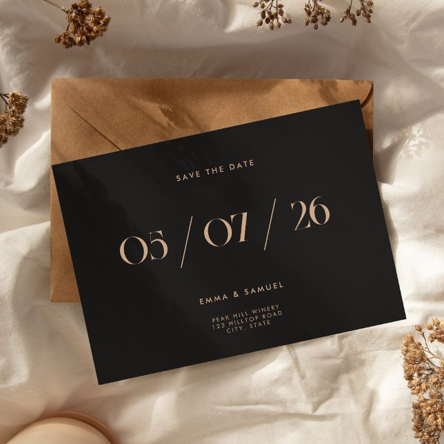 Elegant Chic Black and Tan Wedding Save the Date (Elegant Chic Black and Tan Wedding Save the Date)