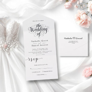 Elegant Chic Black And White Calligraphy Wedding All In One Invitation