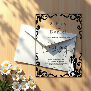 Elegant Chic Black And White Couple Frame Wedding Acrylic Invitations