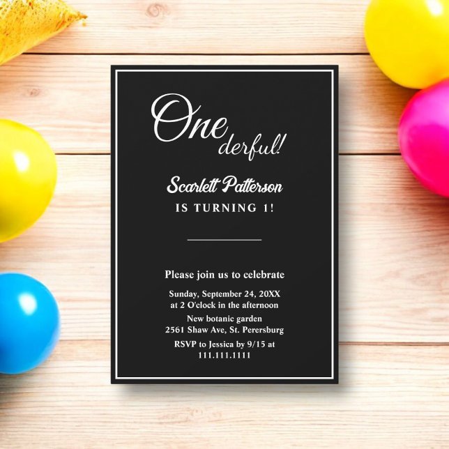 Elegant Chic Black And White Minimal 1st Birthday Invitation (Creator Uploaded)