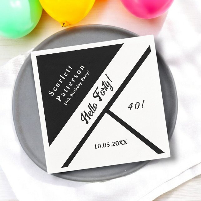 Elegant Chic Black And White Modern 40th Birthday Napkin (Creator Uploaded)