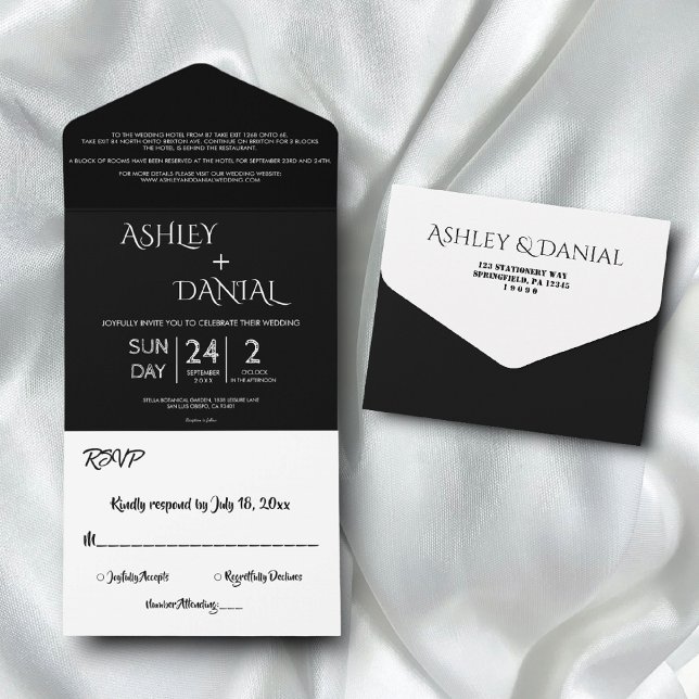 Elegant Chic Black And White Modern Simple Wedding All In One Invitation (Creator Uploaded)