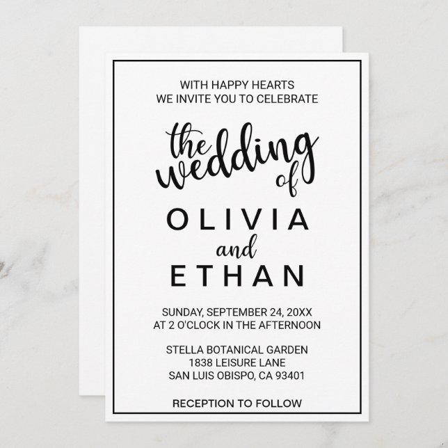 Elegant Chic Black And White Modern Wedding Invitation (Front/Back)
