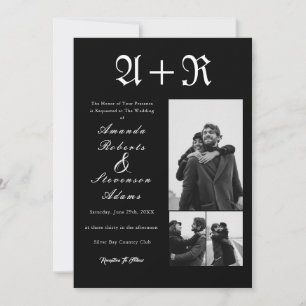 Elegant Chic Black and White Photo Wedding Invitation
