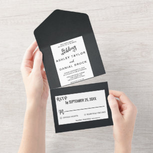 Elegant chic black and white rustic fancy all in one invitation
