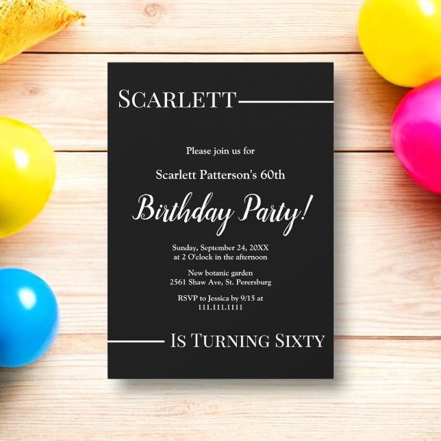 Elegant Chic Black And White Simple 60th Birthday Invitation (Creator Uploaded)
