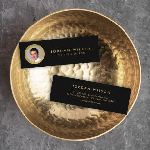 Elegant Chic Black & Faux Gold Profile Photo Mini Business Card