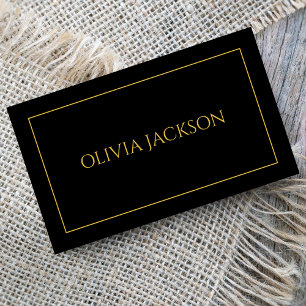 Elegant Chic Black & Gold Border Typography Script Business Card