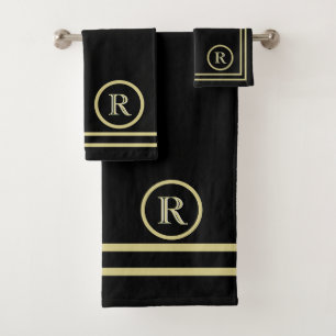 Elegant Chic Black Gold Custom Monogram Bath Towel Set