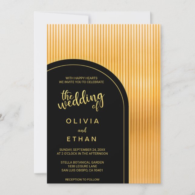 Elegant chic black gold fancy Wedding Invitation (Front)