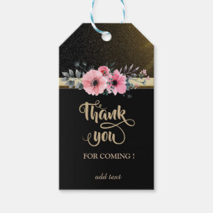 Elegant Chic Black,Gold,Floral Thank You Gift Tags