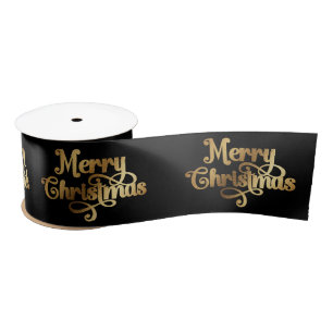 Elegant Chic Black Gold Merry Christmas Wrapping Satin Ribbon