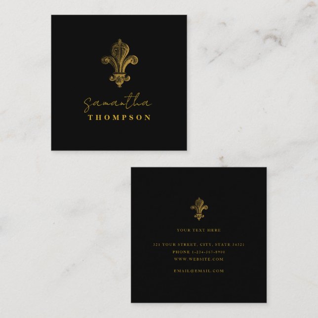 Elegant Chic Black Gold Vintage  Square Business Card (Front/Back)