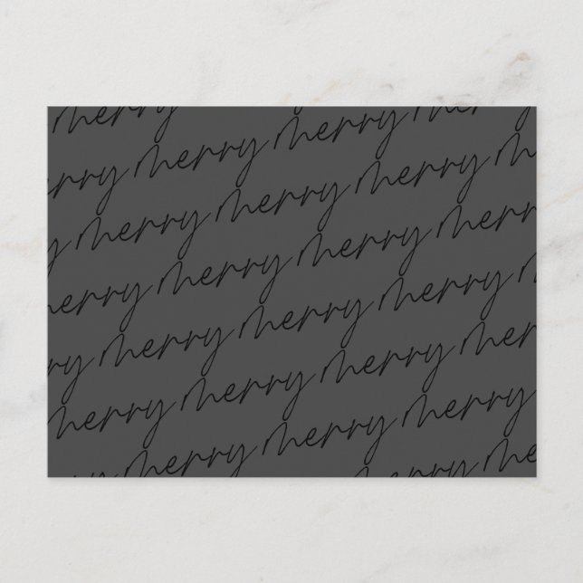 Elegant Chic Black Grey Merry Script Holiday  Postcard (Front)