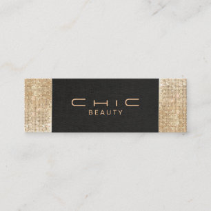 Elegant Chic Black Linen Gold Sequin Beauty Mini Business Card