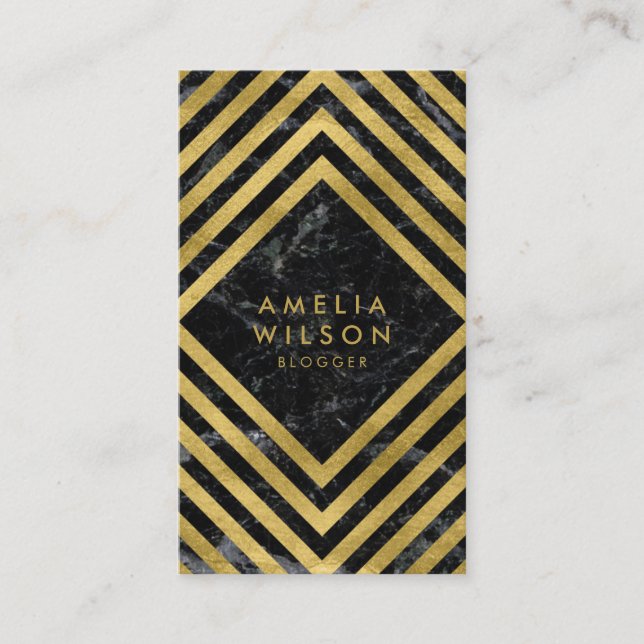 Elegant Chic Black Marble Faux Gold Social Media Business Card (Front)