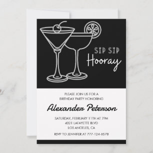 Elegant Chic Black White Cocktail 87th birthday Invitation