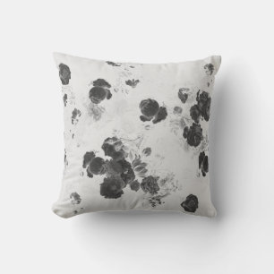 Elegant Chic Black White Gray Roses Floral Toile Cushion