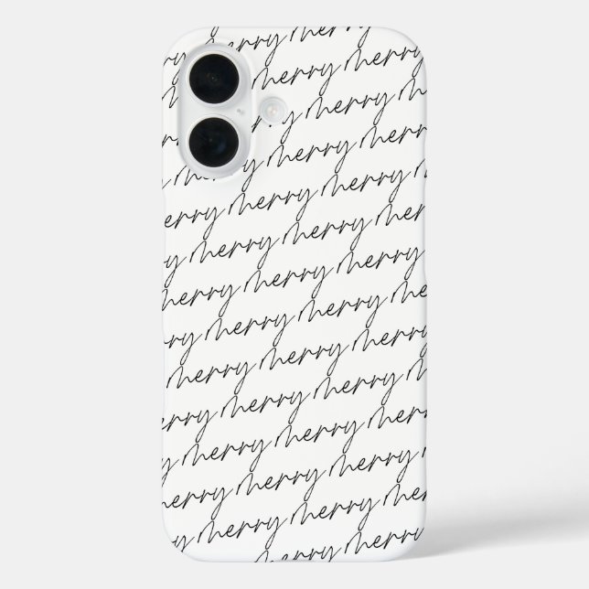 Elegant Chic Black White Merry Script Lettering Case-Mate iPhone Case (Back)