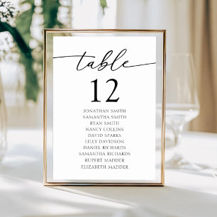 Elegant Chic Black & White Setting Chart Wedding Table Number