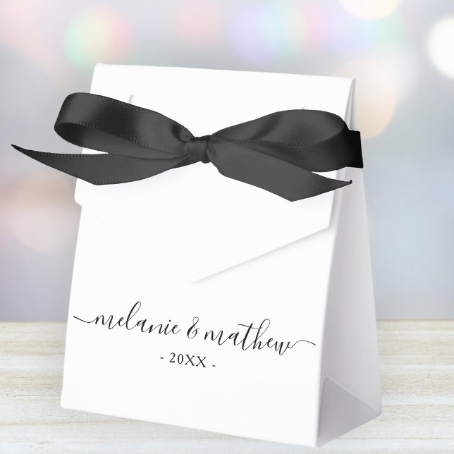 Elegant Chic Black White Wedding Favour Box  (Stylishly Personalize with Your Custom Names & Date.)