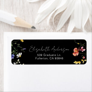 Elegant Chic Black Wildflowers Graduate Invitation