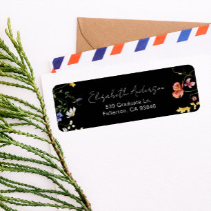Elegant Chic Black Wildflowers Graduate Invitation