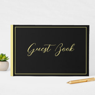 Elegant Chic Black & Yellow Typography Wedding Guest Book