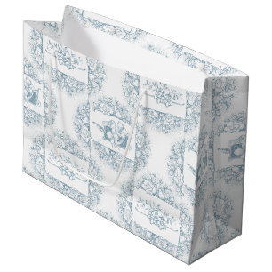 Elegant Chic Blue and White Engraved Floral  Large Gift Bag