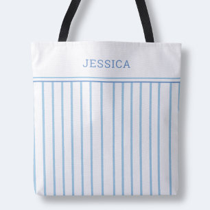 Elegant Chic Blue and White Simple Striped Pattern Tote Bag