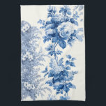 Elegant Chic Blue and White Vintage Floral Tea Towel<br><div class="desc">Classic and elegant blue and grey flowers,  vines and leaves on white background.</div>