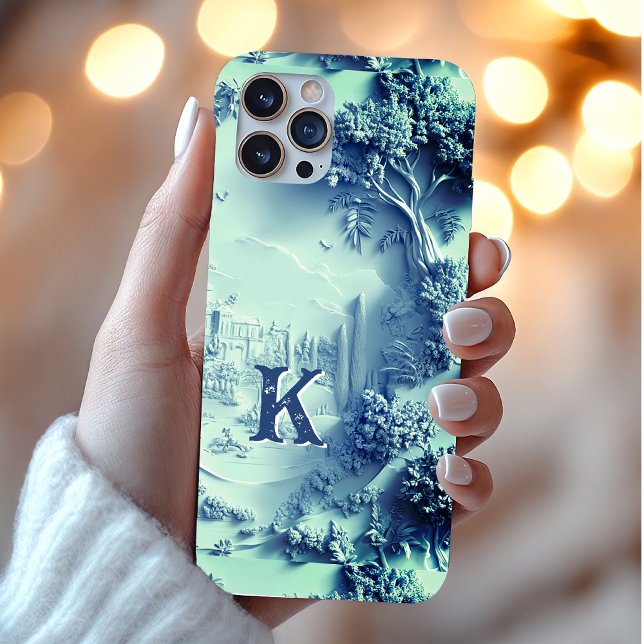 Elegant chic blue floral chinoiserie monogram Case-Mate iPhone case (Creator Uploaded)