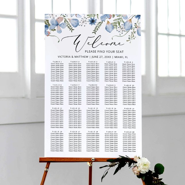 Elegant Chic Blue Floral Wedding Seating Chart  (Creator Uploaded)