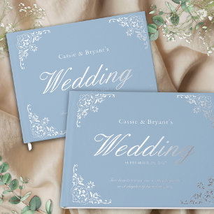 Elegant Chic Blue Formal Wedding Guest Book