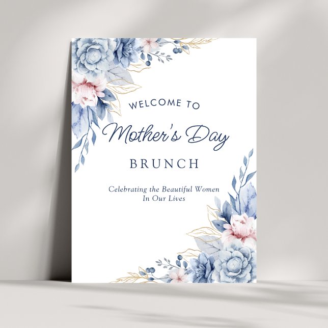 Elegant Chic Blue Mother's Day Brunch Welcome Poster (Creator Uploaded)