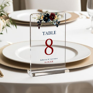 Elegant chic blue navy burgundy flowers wedding acrylic sign