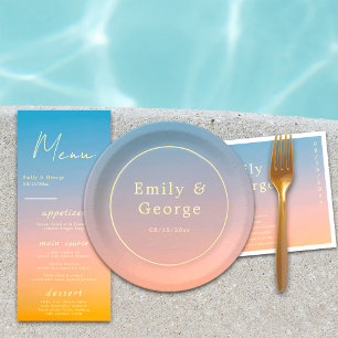 Elegant Chic Blue Orange Modern Classy Wedding Paper Plate