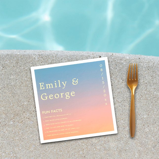 Elegant Chic Blue Orange Modern Fun Facts Wedding Napkin (Creator Uploaded)