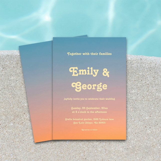 Elegant Chic Blue Orange Sky Sunset Wedding  Invitation (Creator Uploaded)