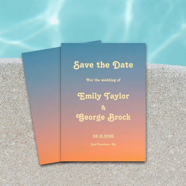 Elegant Chic Blue Orange Sky Sunset Wedding Save The Date (Creator Uploaded)