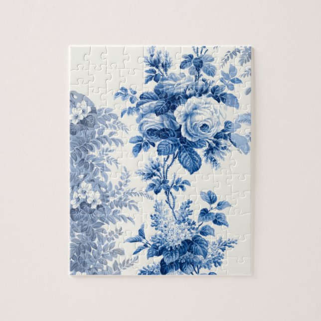 Elegant Chic Blue Roses and Ferns Jigsaw Puzzle (Vertical)